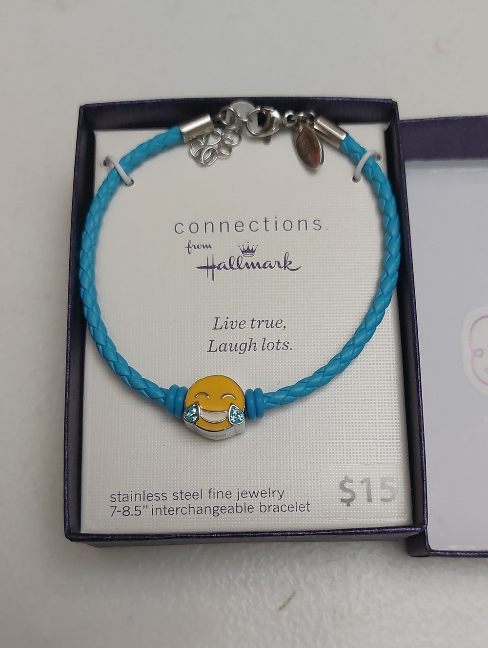 Hallmark Connections Laughing Smiley Face LOL Emoji Braided Friendship Bracelet